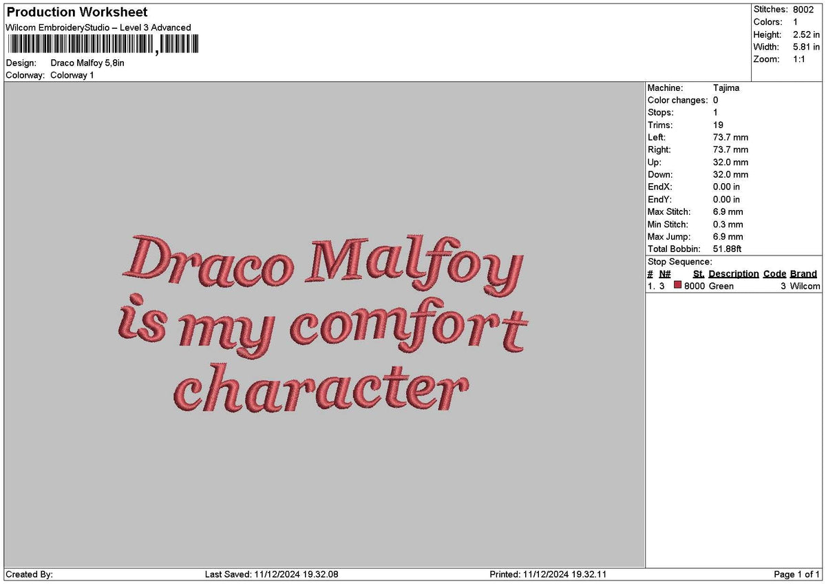 Dracotext 02 Embroidery File 6 sizes