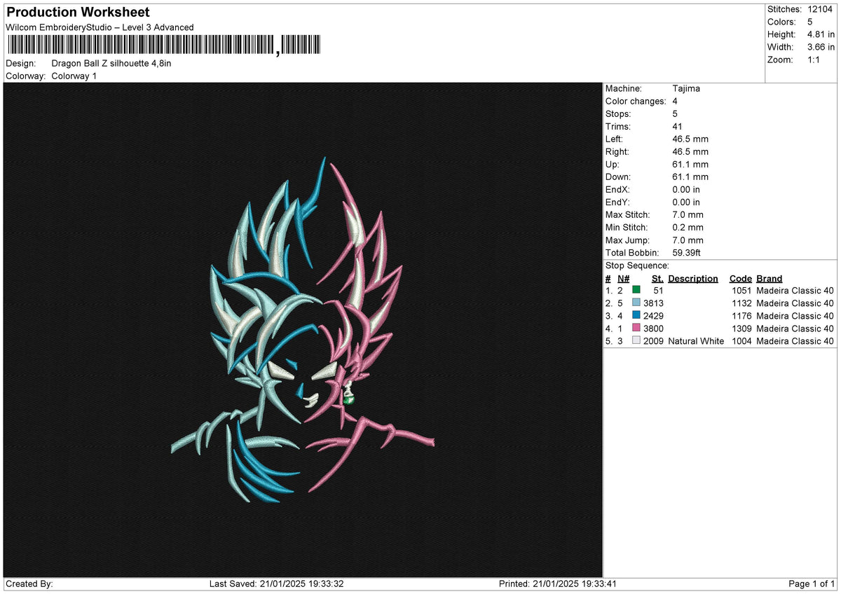 Dragon Ball Z silhouette Embroidery File 6 size
