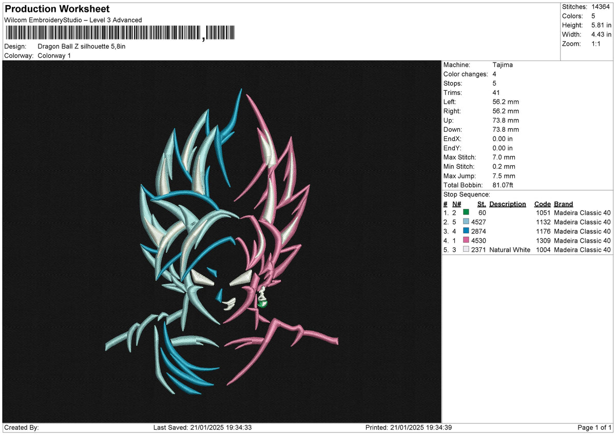 Dragon Ball Z silhouette Embroidery File 6 size