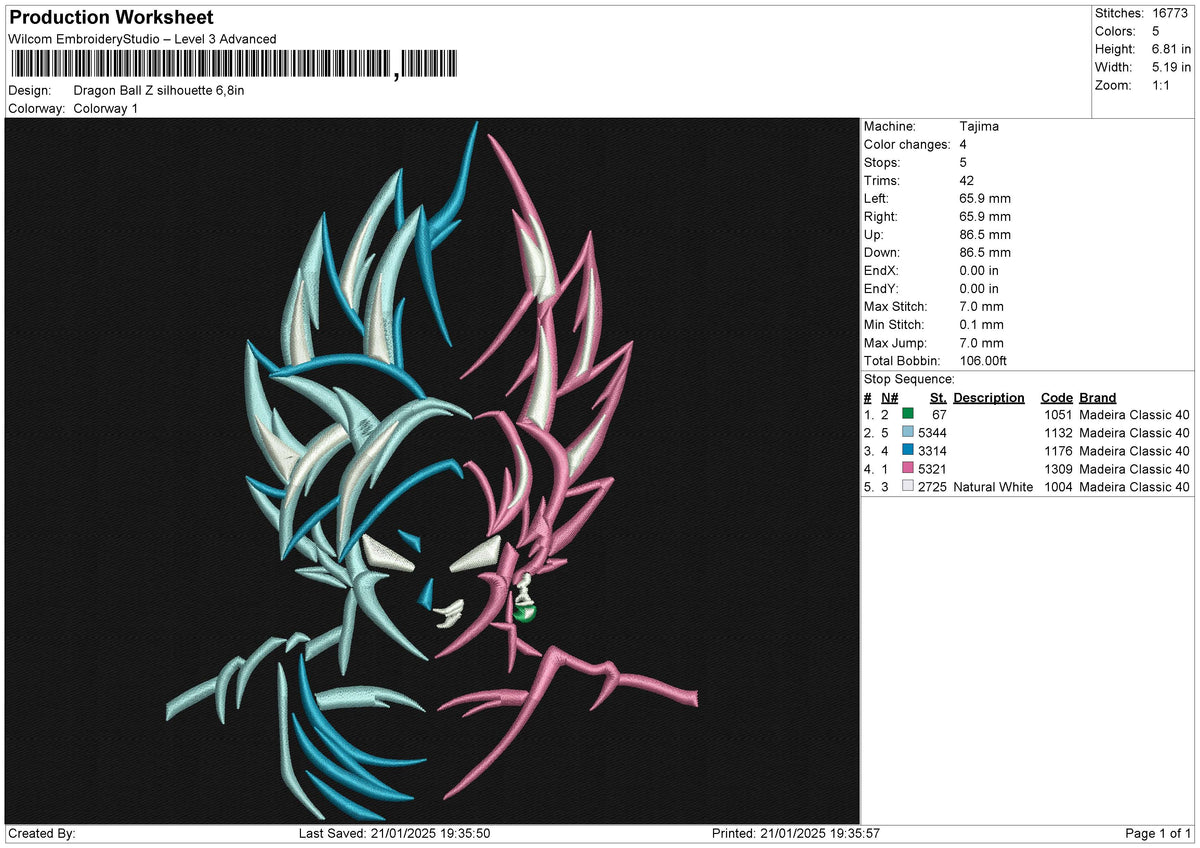 Dragon Ball Z silhouette Embroidery File 6 size