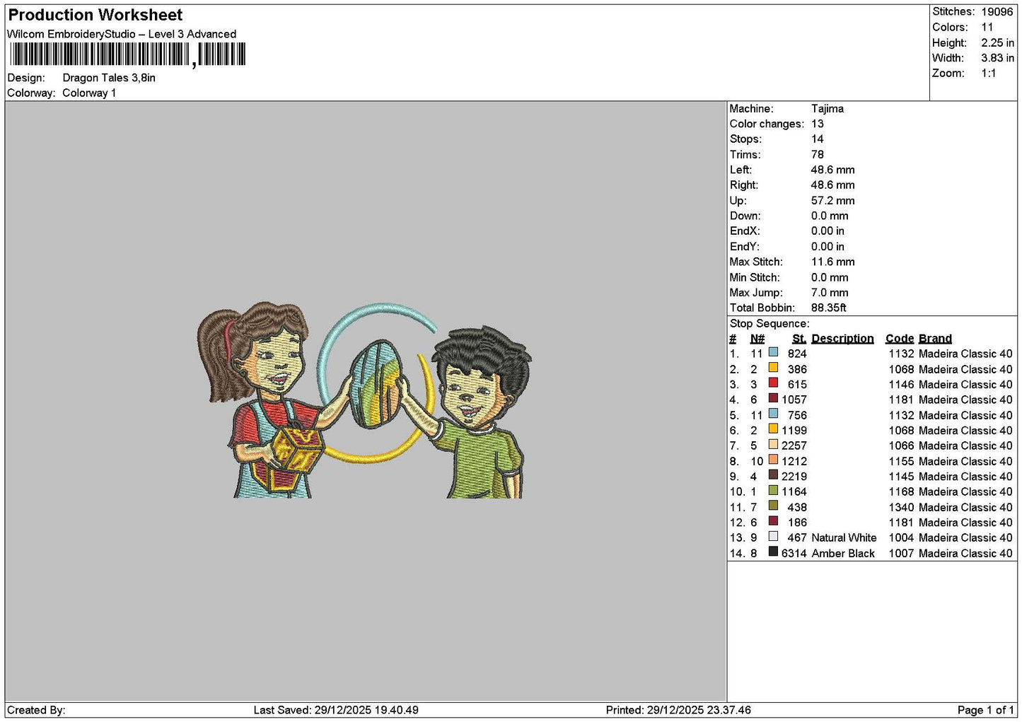 Cartoon 2912 Embroidery File 6 sizes