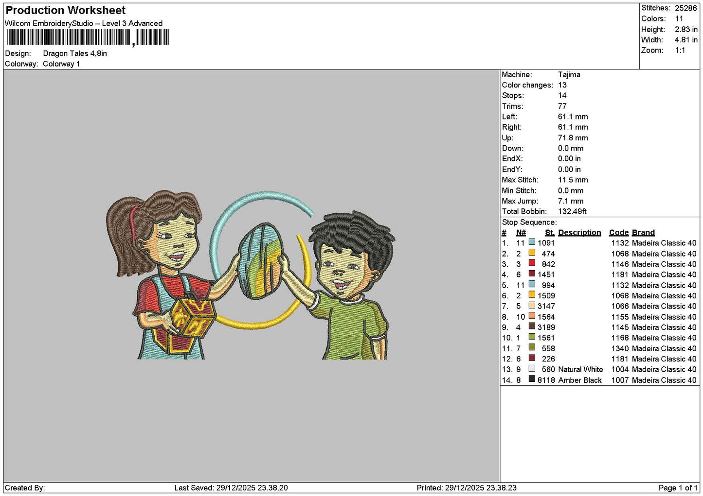 Cartoon 2912 Embroidery File 6 sizes