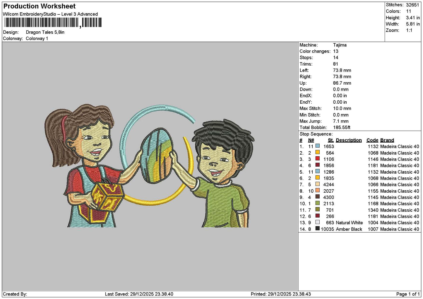 Cartoon 2912 Embroidery File 6 sizes