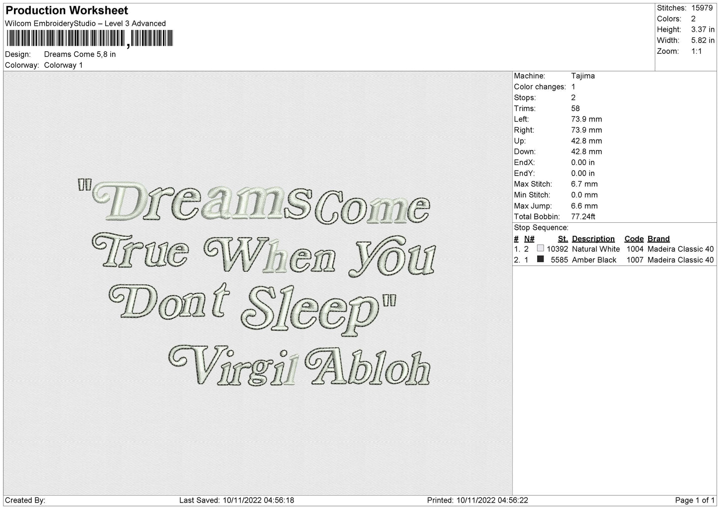 Dreams Come Embroidery
