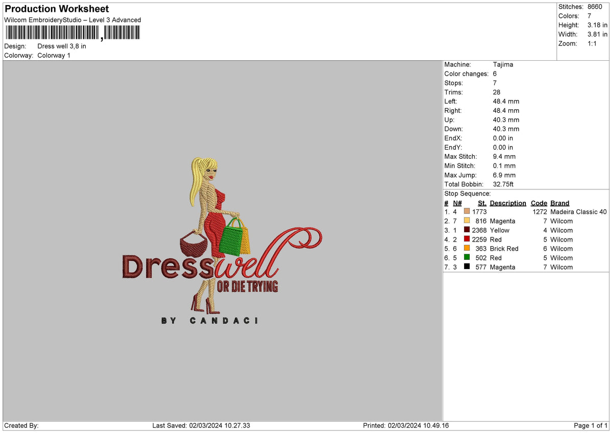 Dress Well Embroidery File 6 sizes