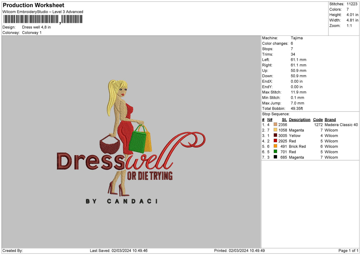 Dress Well Embroidery File 6 sizes