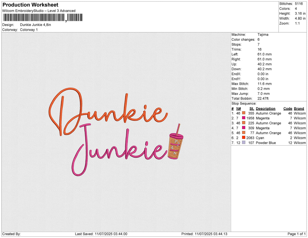 Dunkie Junkie Embroidery File 6 size