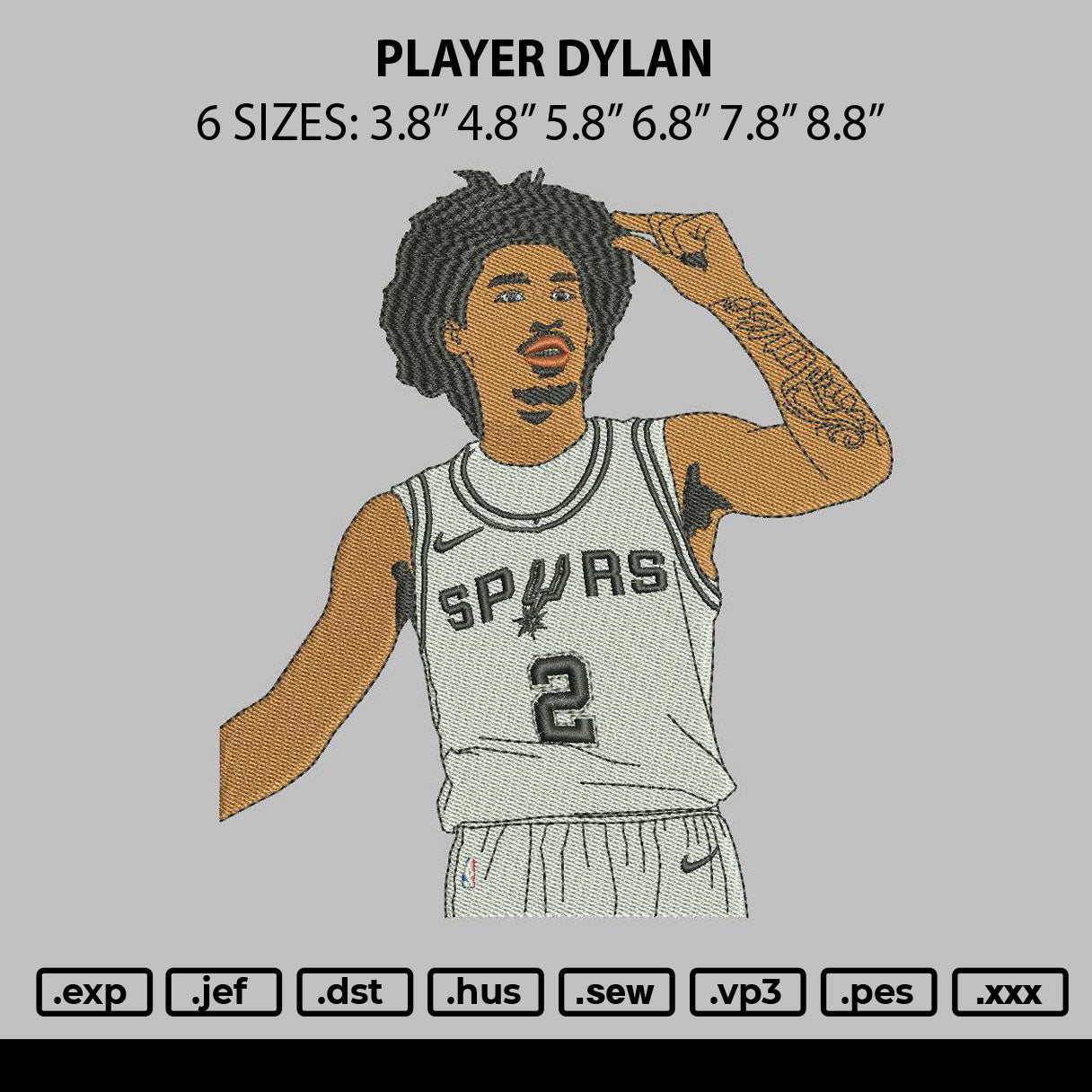 Player Dylan Embroidery File 6 sizes
