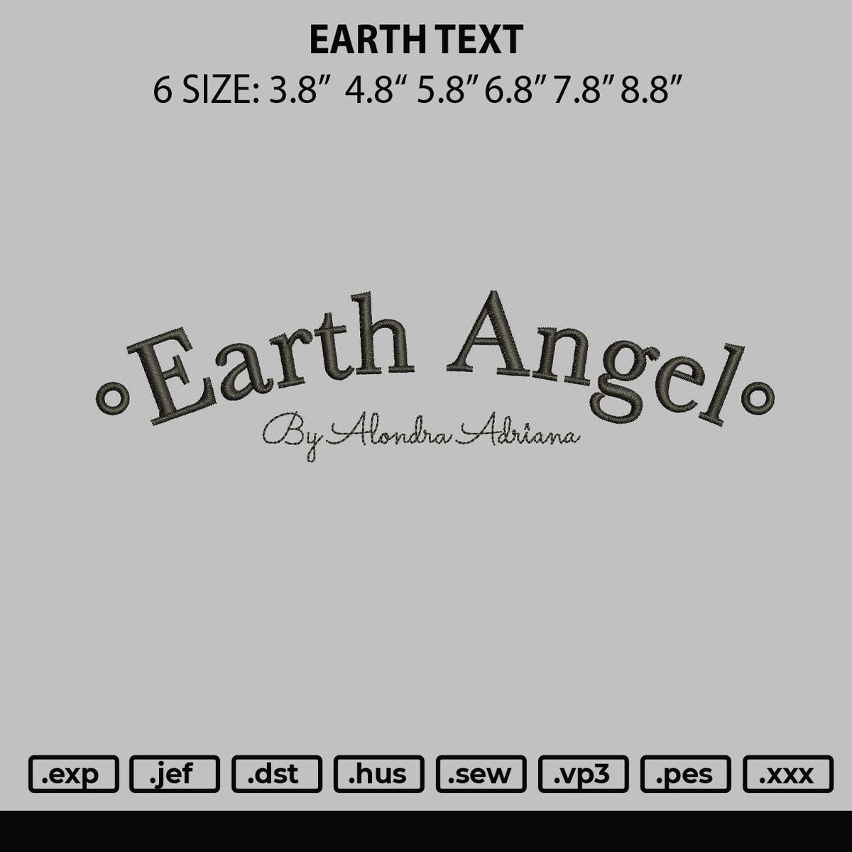 Earth Text Embroidery File 6 sizes