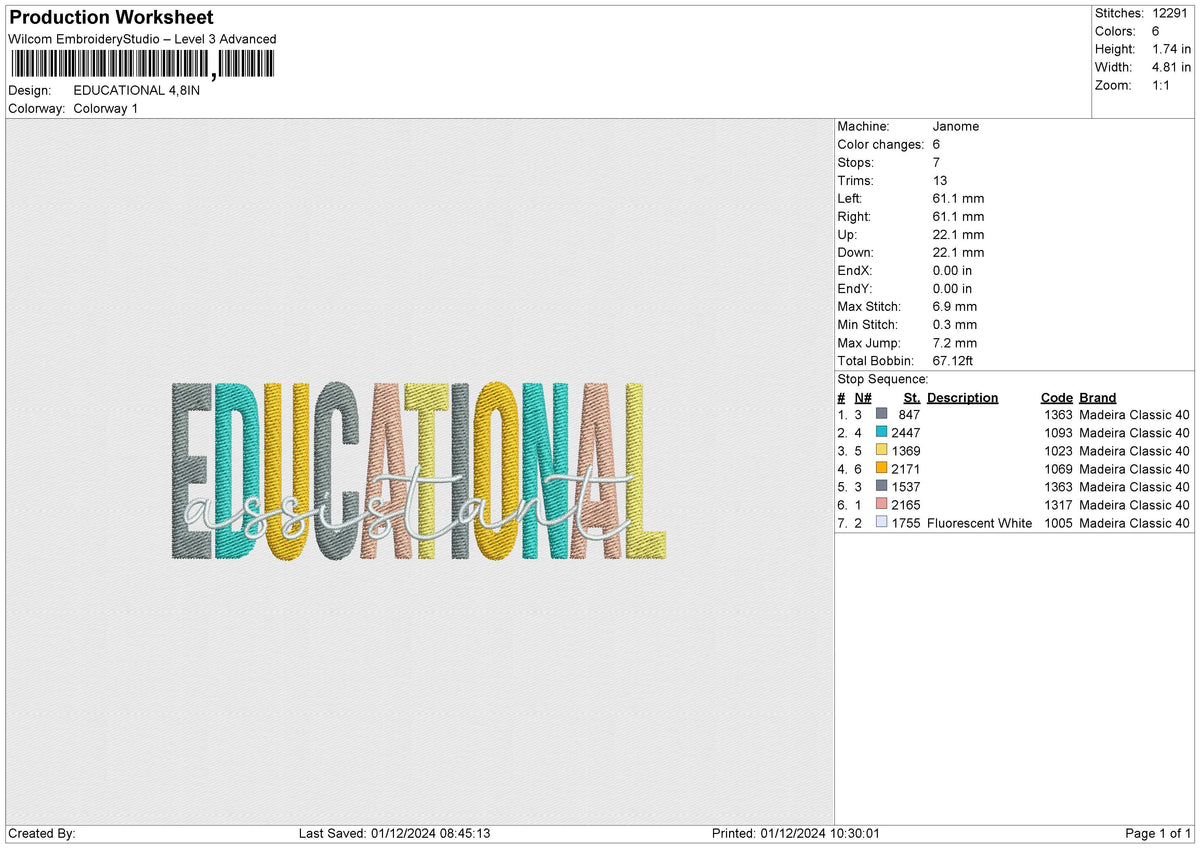 EDUCATIONAL Embroidery File 6 size