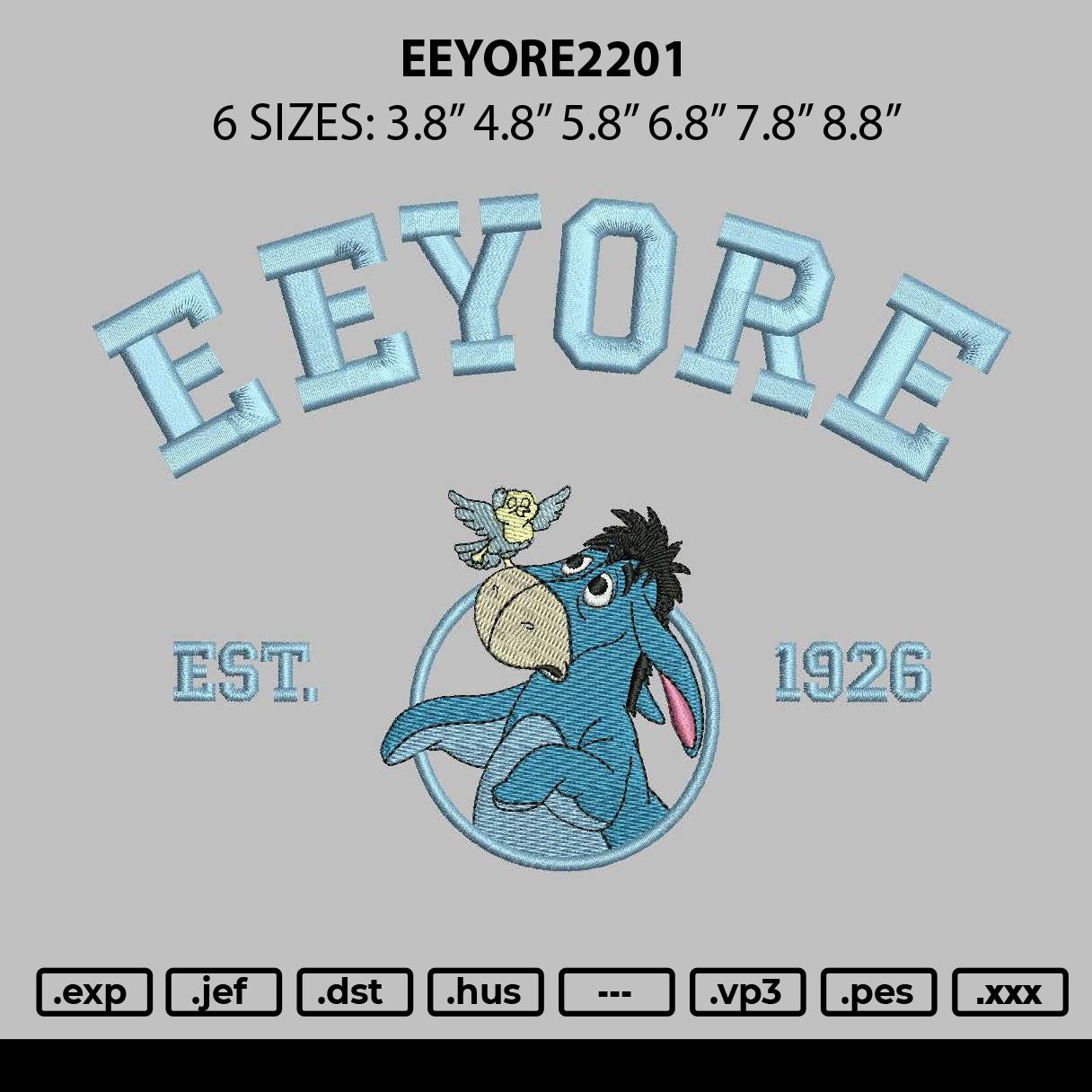Eeyore2201 Embroidery File 6 sizes