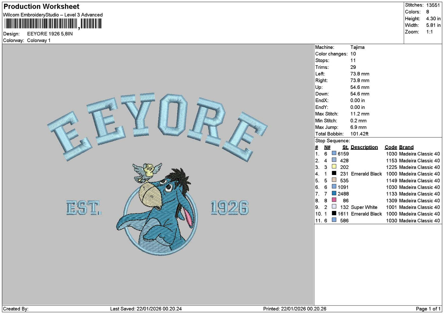 Eeyore2201 Embroidery File 6 sizes