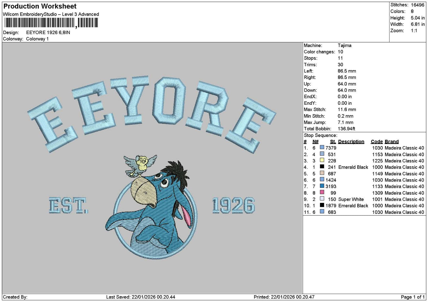 Eeyore2201 Embroidery File 6 sizes
