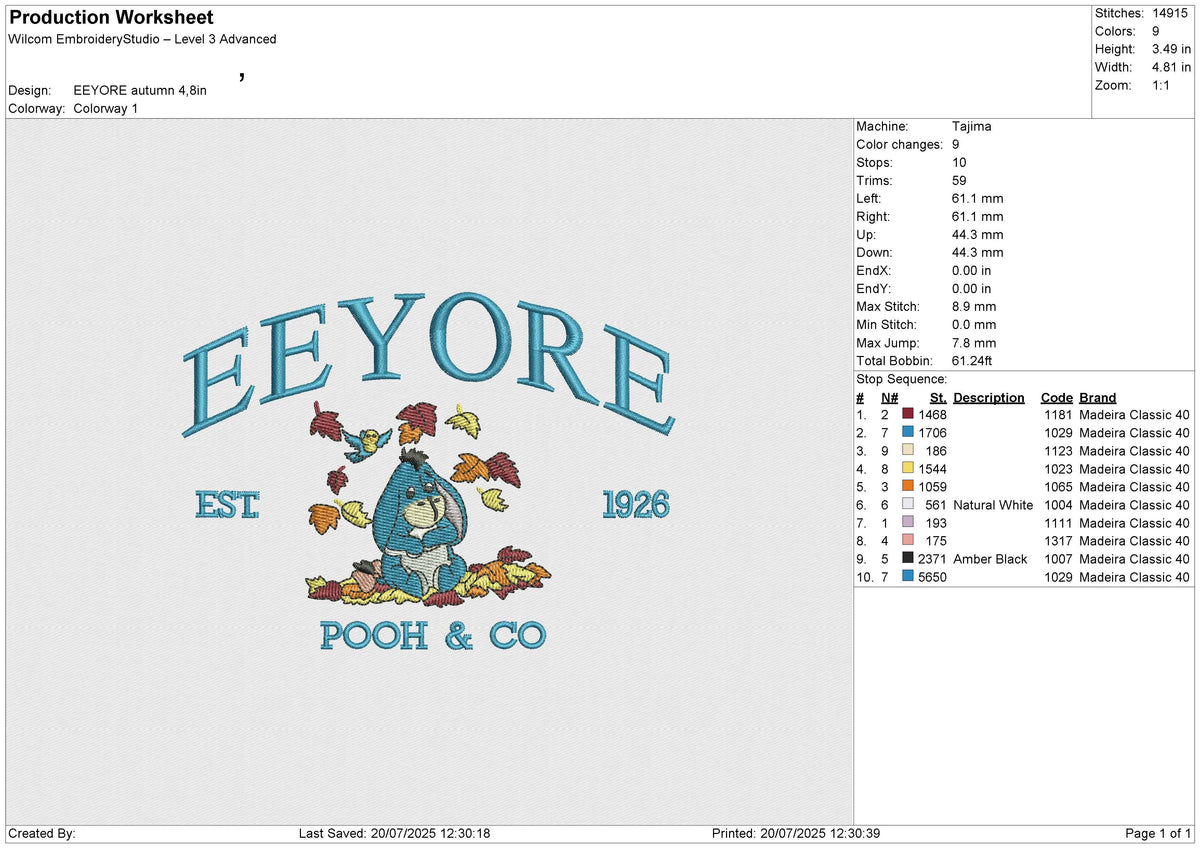 EEYORE Autumn Embroidery File 6 size