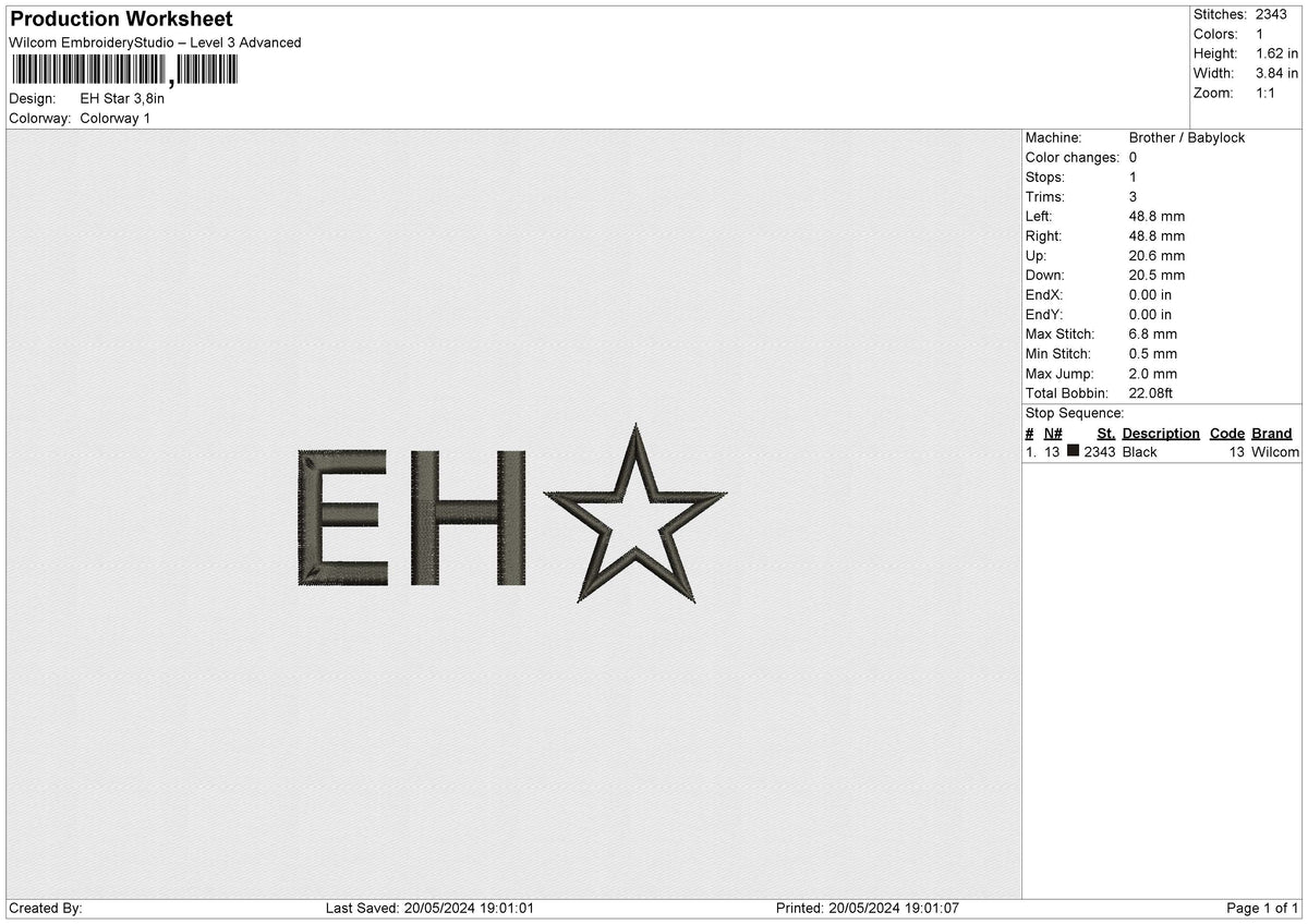 EH Star Embroidery File 6 size