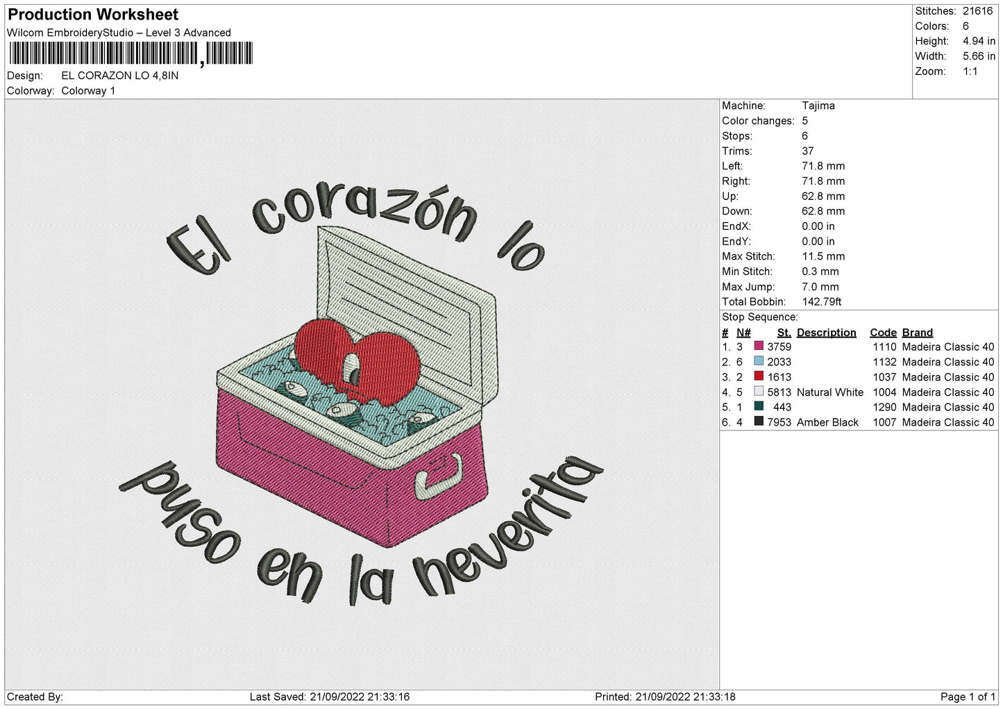 EL CORAZON LO Embroidery