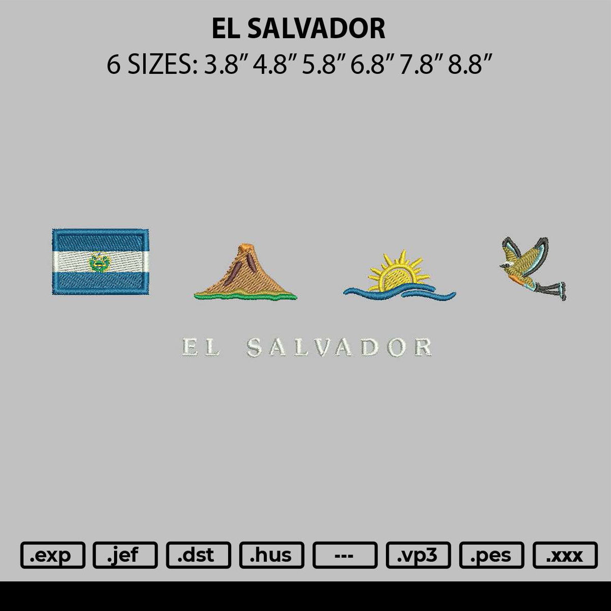 EL SALVADOR Embroidery File 6 size