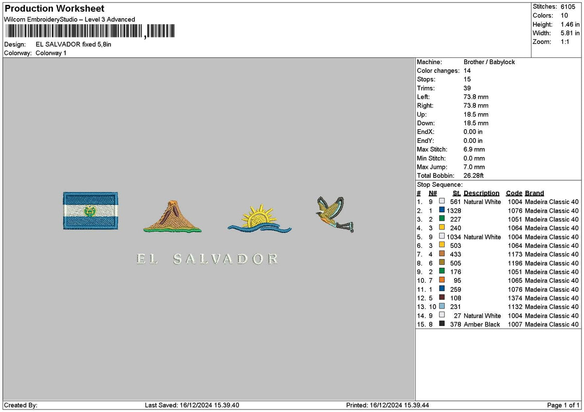 EL SALVADOR Embroidery File 6 size
