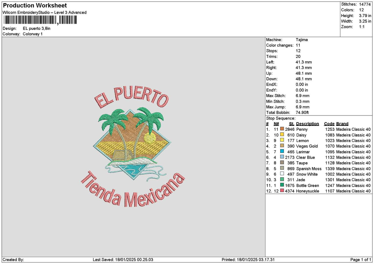 Puertotext 1801 Embroidery File 6 sizes