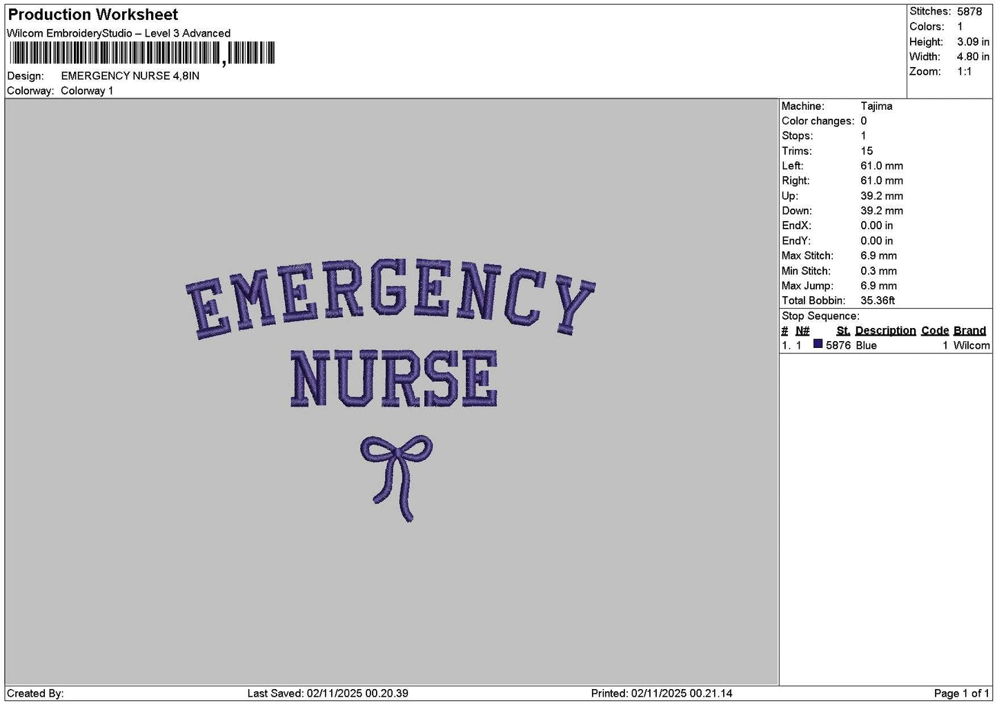Nursetext 0211 Embroidery File 6 sizes