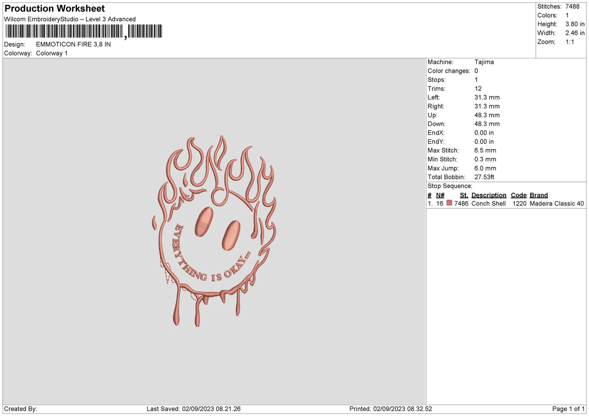 Emoticon Fire Embroidery File 6 sizes