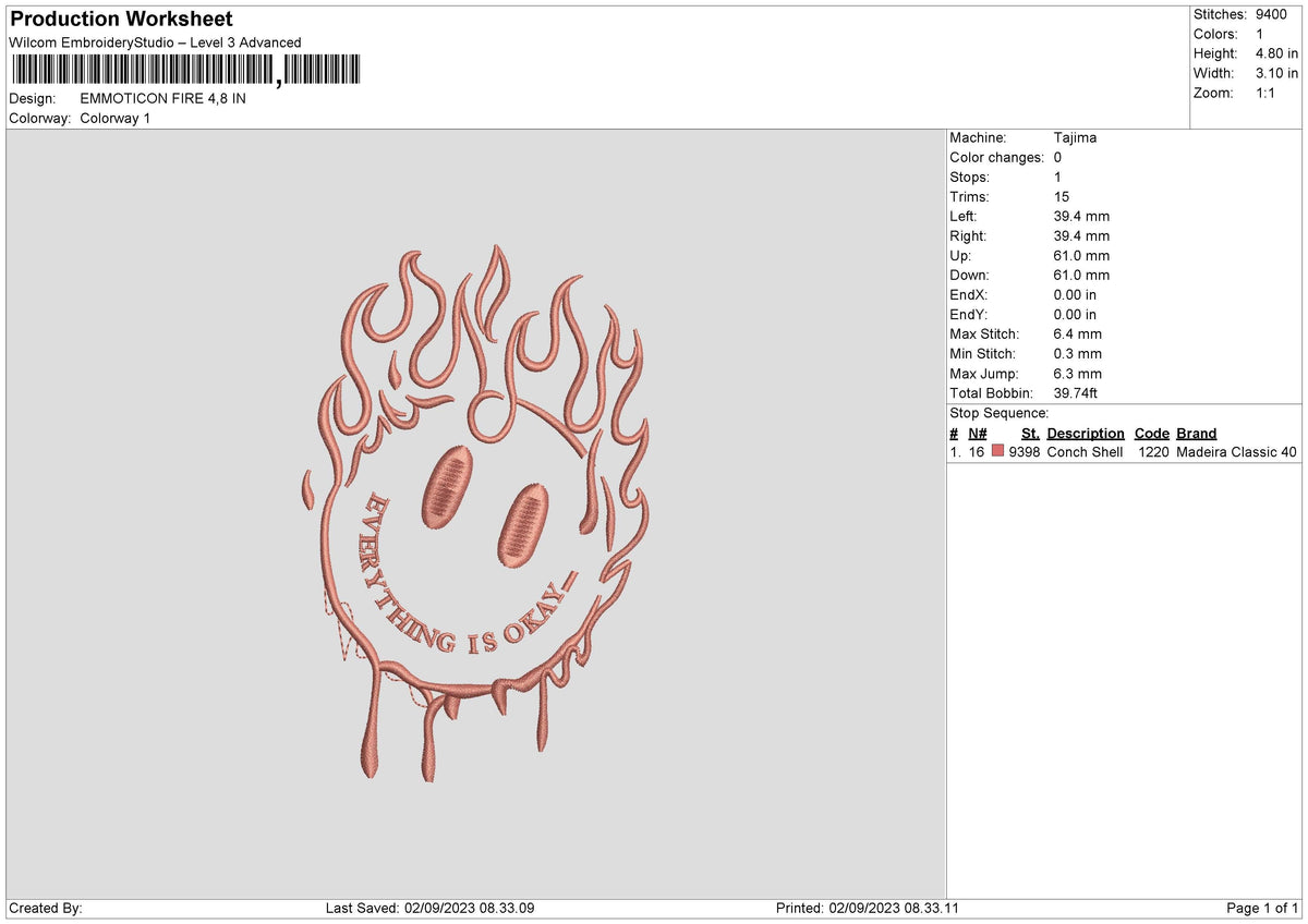 Emoticon Fire Embroidery File 6 sizes