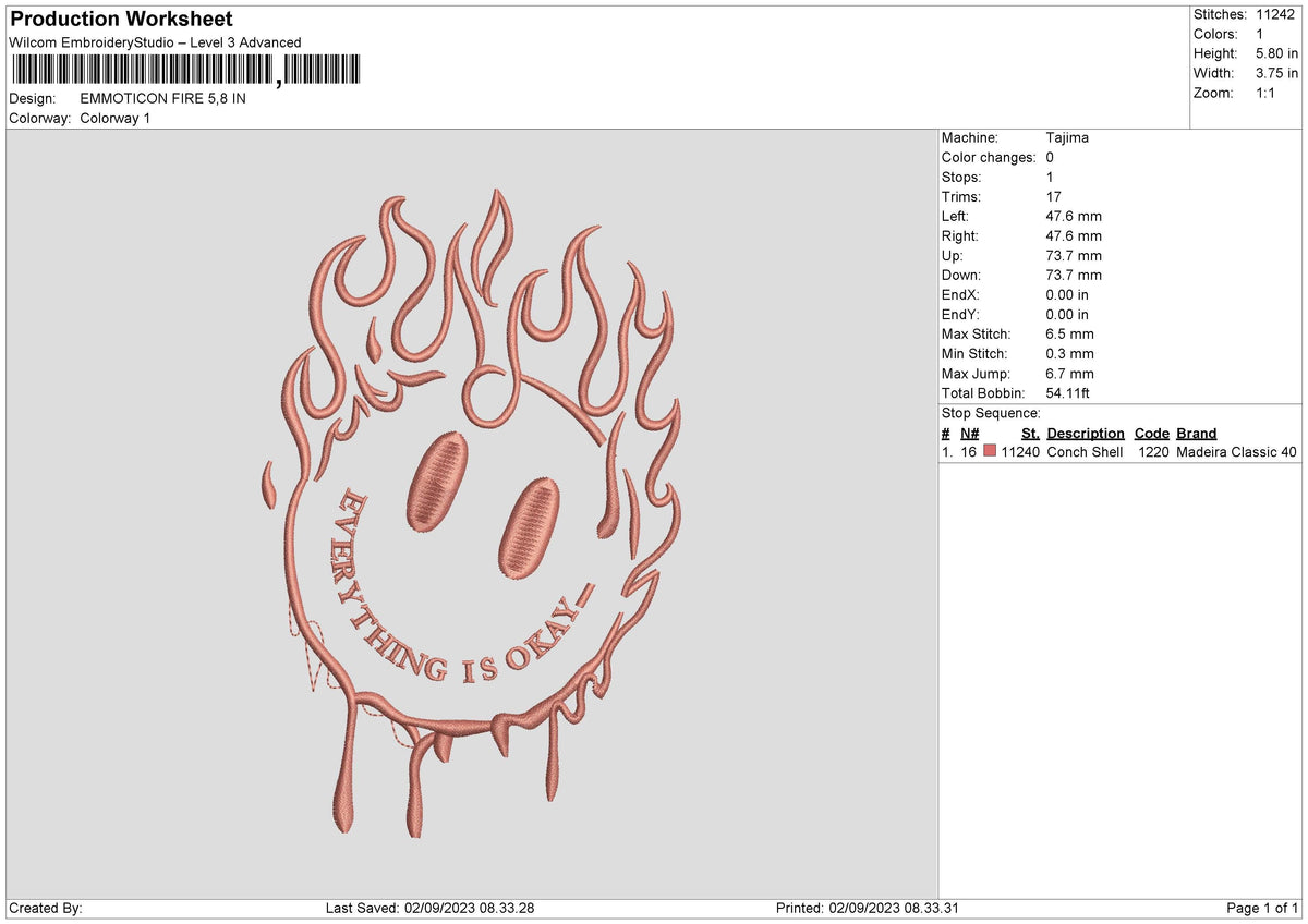 Emoticon Fire Embroidery File 6 sizes