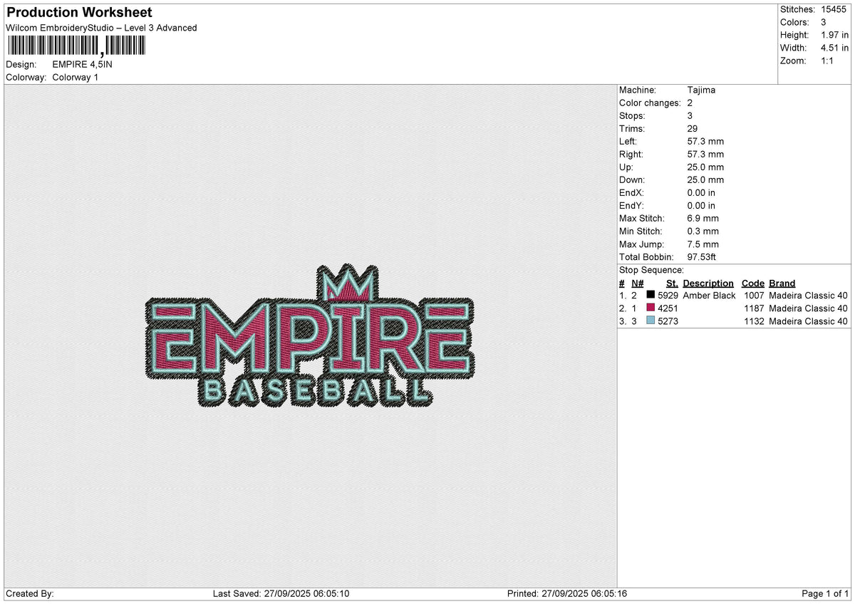 EMPIRE Embroidery File 6 size