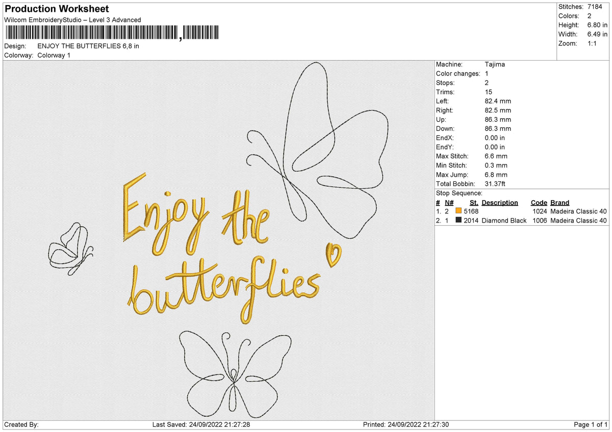 ENJOY THE BUTTERFLIES Embroidery