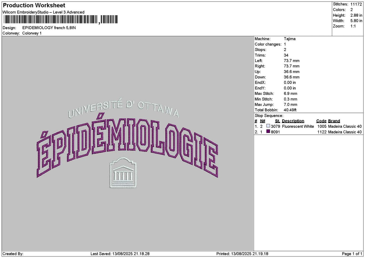 Epidemiologietext Frence Embroidery File 6 sizes