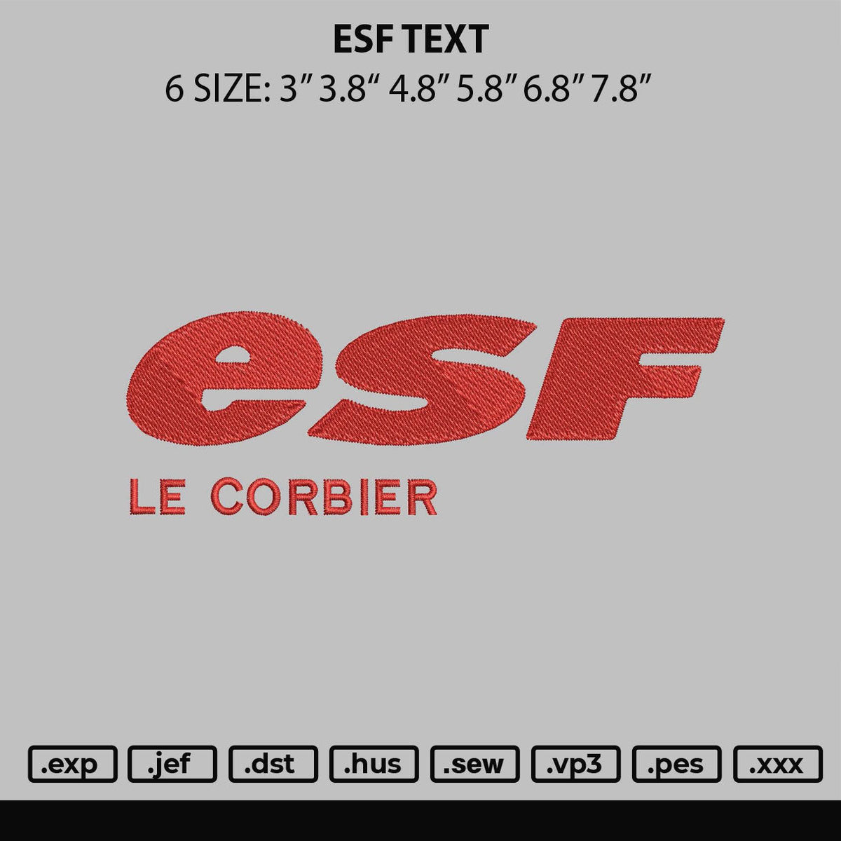 Esf Text Embroidery File 6 sizes