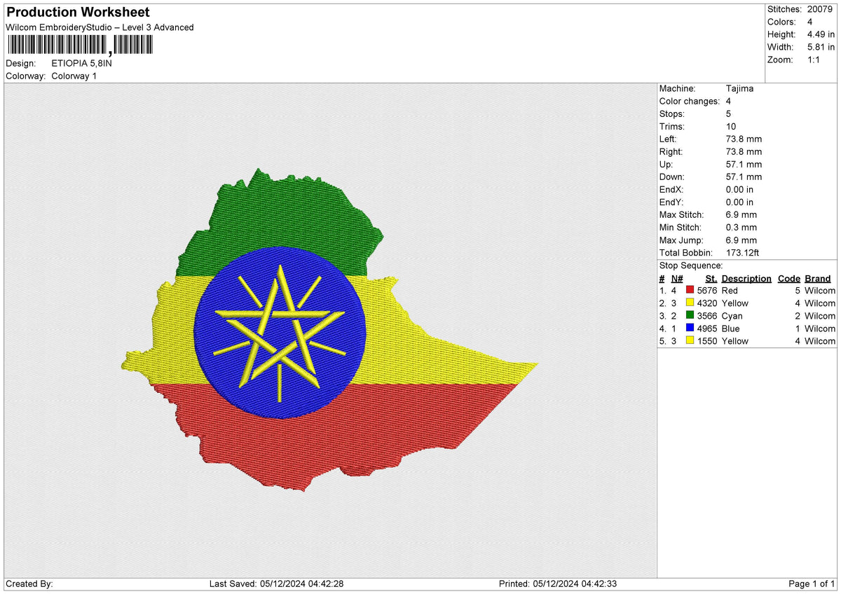ETIOPIA Embroidery File 6 size
