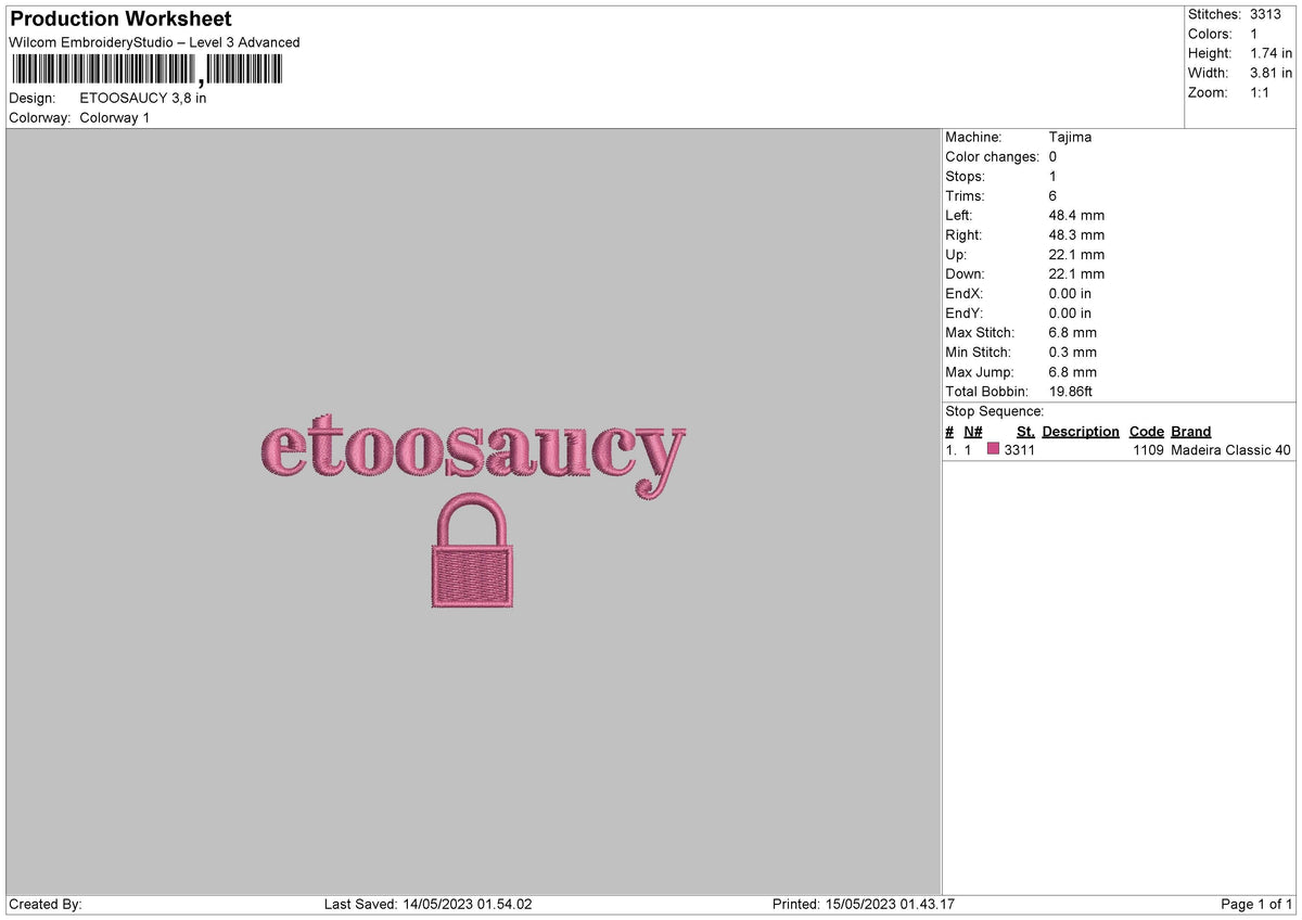 Etoosaucy Embroidery File 6 sizes