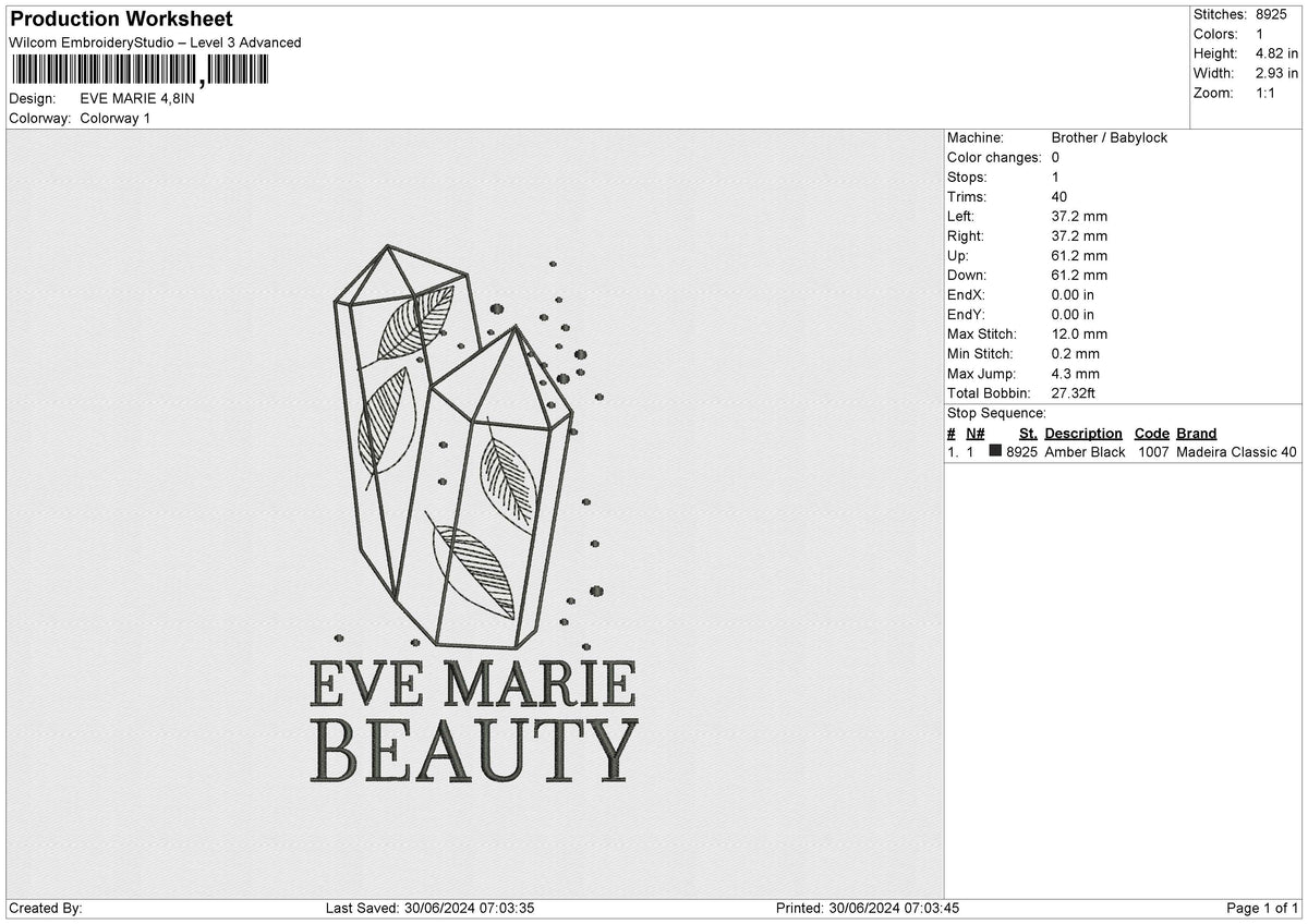 EVE MARIE Embroidery File 6 size