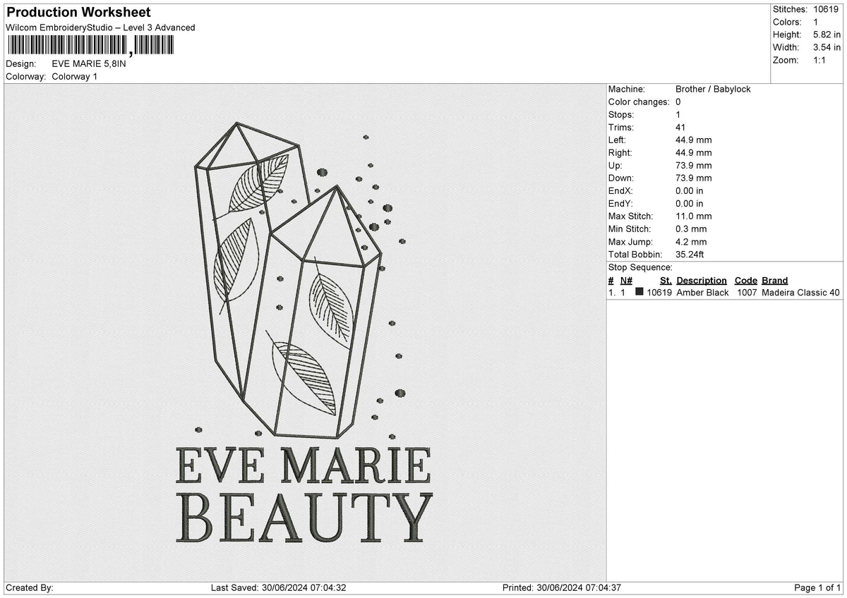 EVE MARIE Embroidery File 6 size