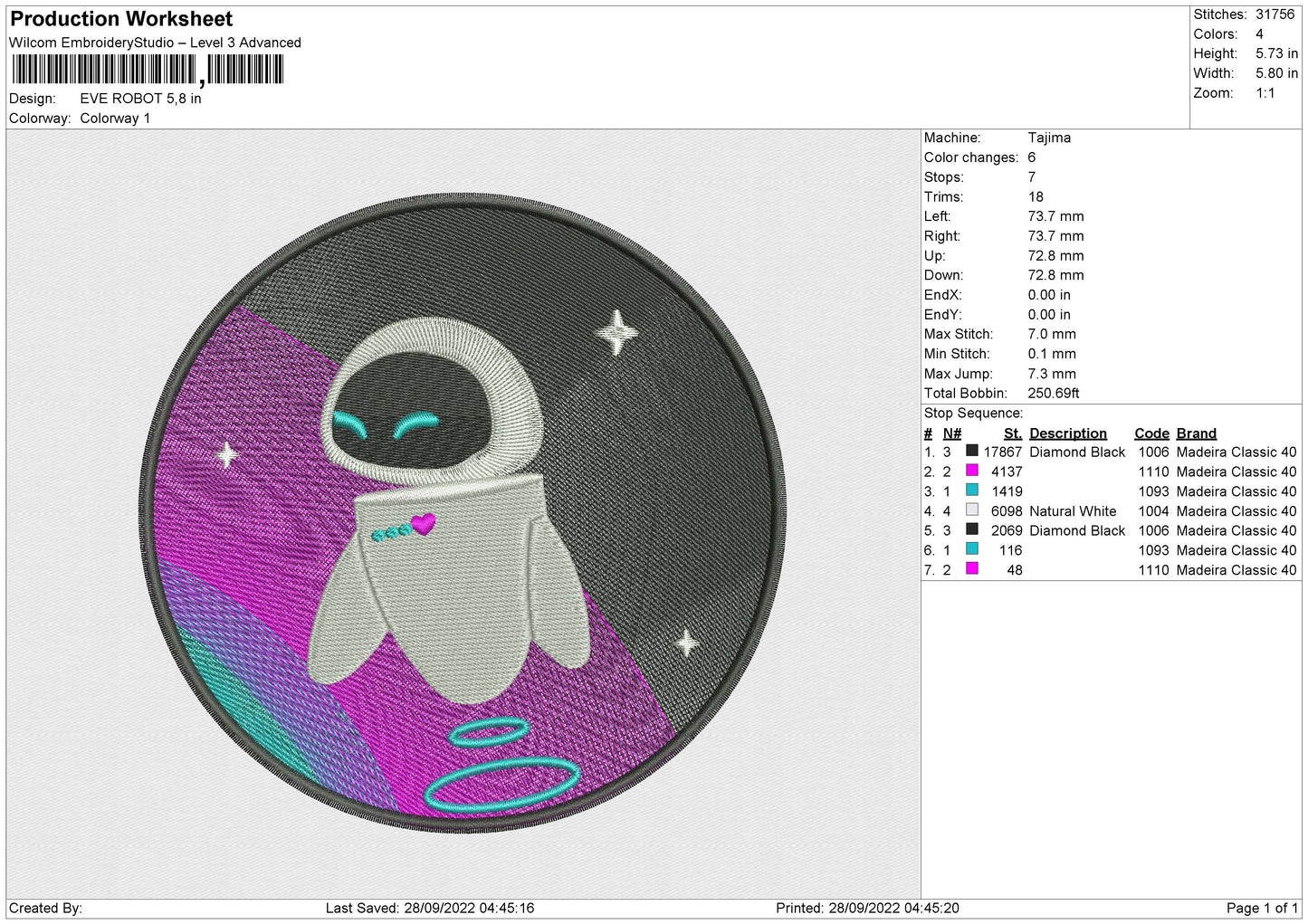 EVE ROBOT Embroidery