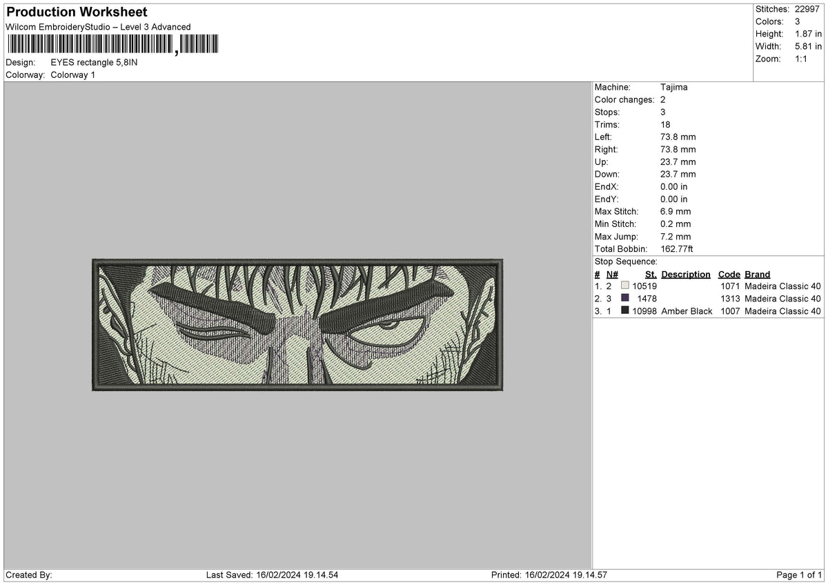 Eyes Rectangle Embroidery File 6 sizes