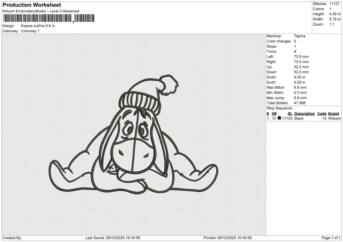 Eeyore Outline Embroidery File 6 size