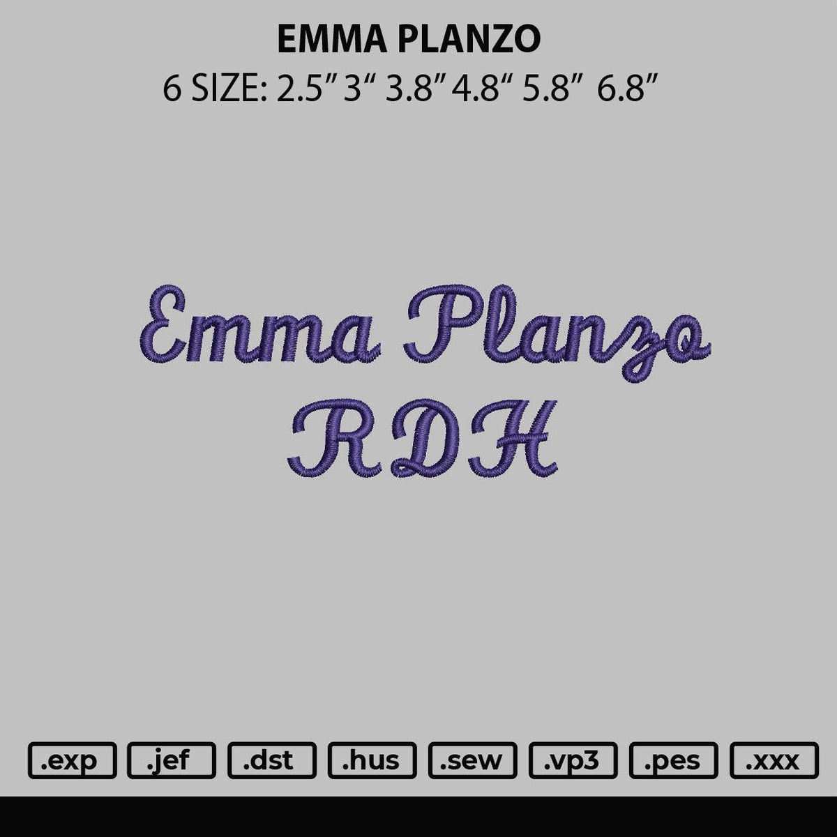 Emma Planzo Embroidery File 6 sizes