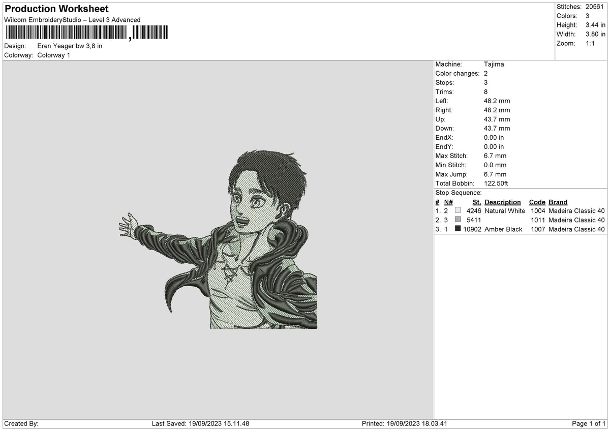 Eren BW Embroidery File 6 sizes