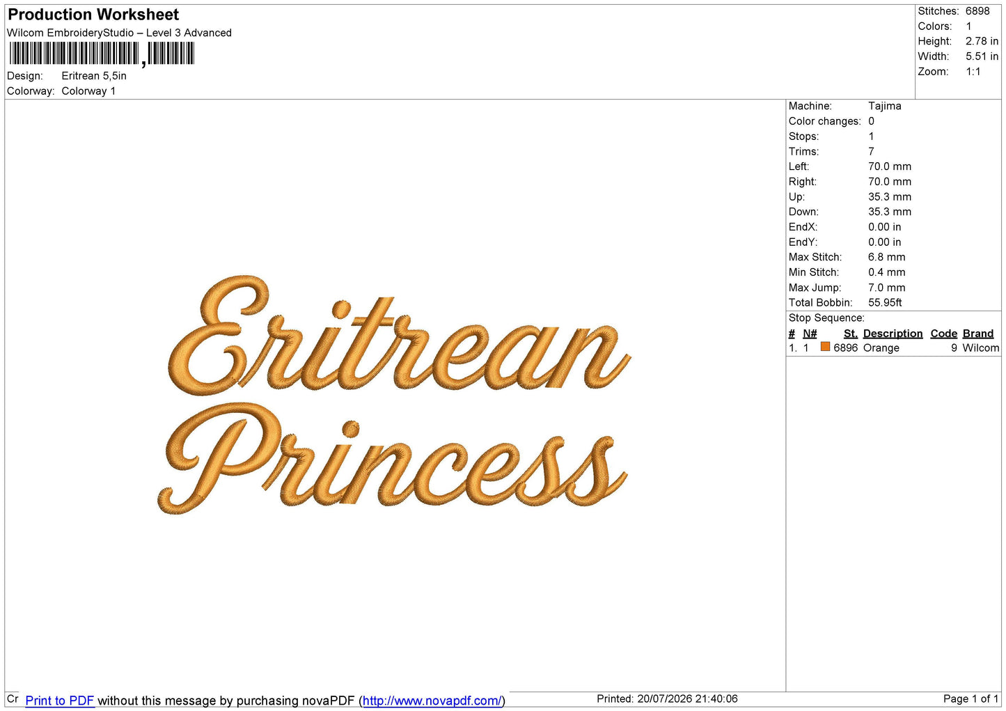 Eritrean Embroidery File 6 sizes