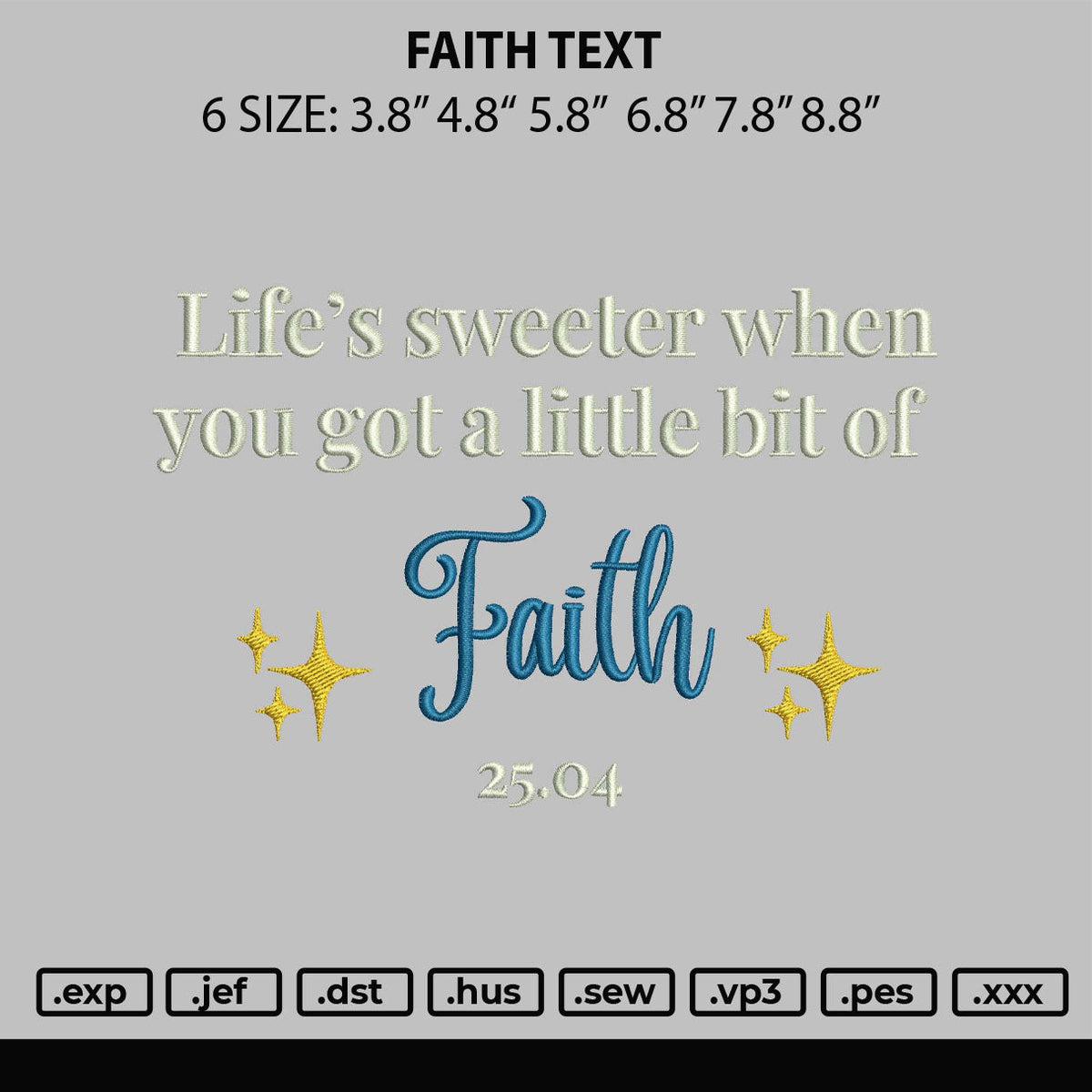 Faith Text Embroidery File 6 sizes