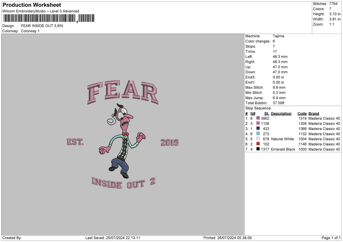 Fear text Embroidery File 6 size