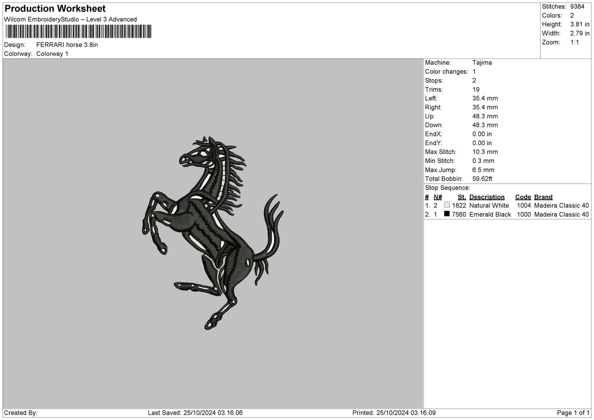 Horse Shadow Embroidery File 6 sizes