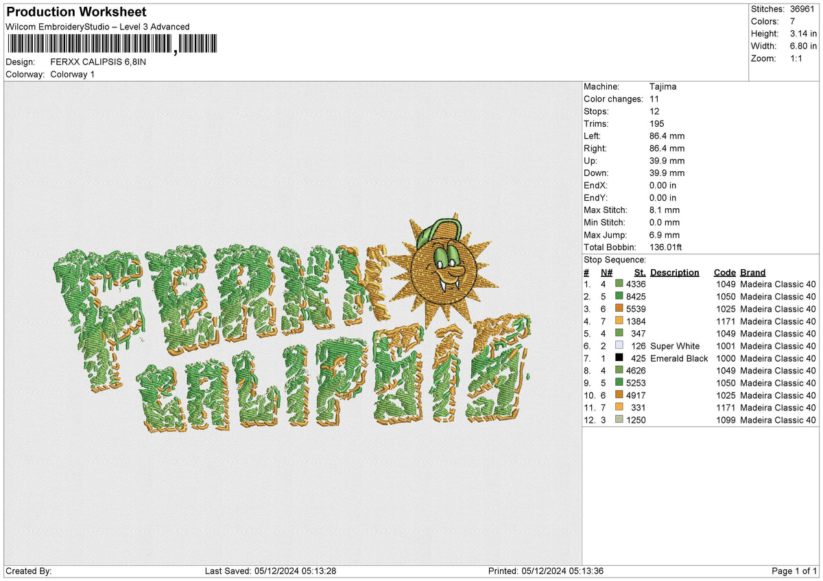 FERXX CALIPSIS Embroidery File 6 size