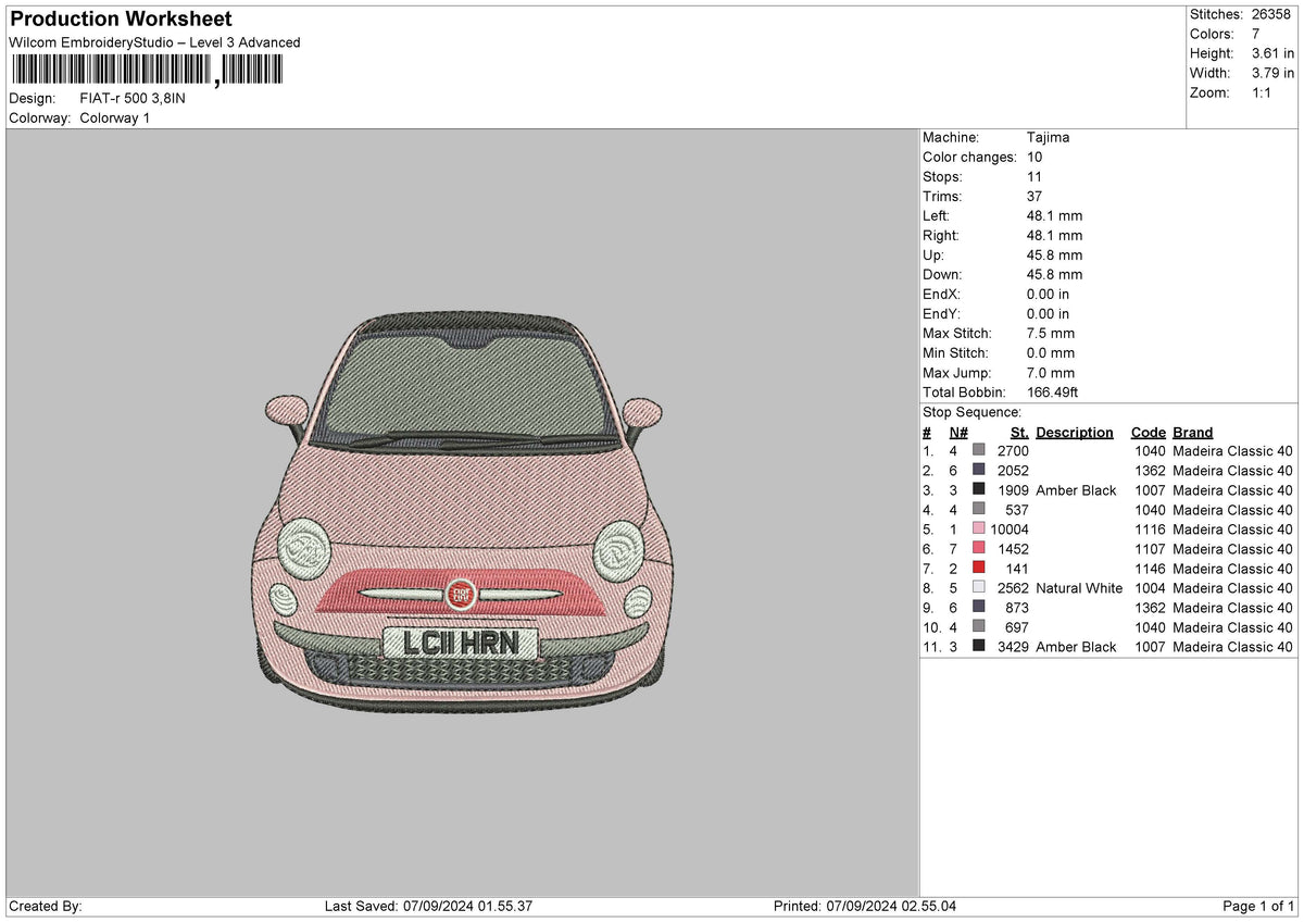 Car 0709b Embroidery File 6 sizes