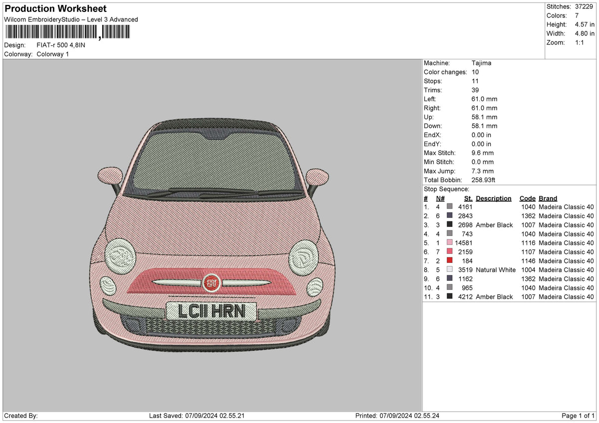 Car 0709b Embroidery File 6 sizes