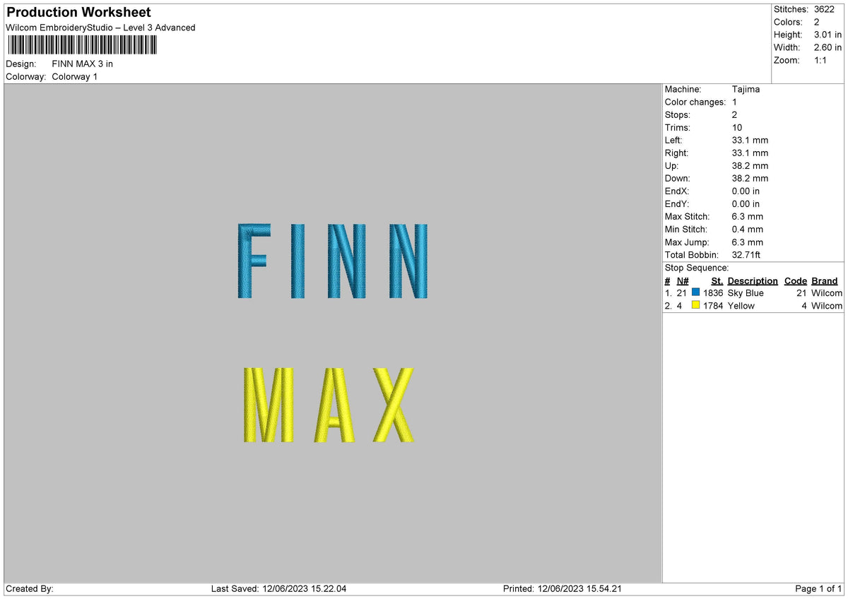 Finn Max Embroidery File 6 sizes