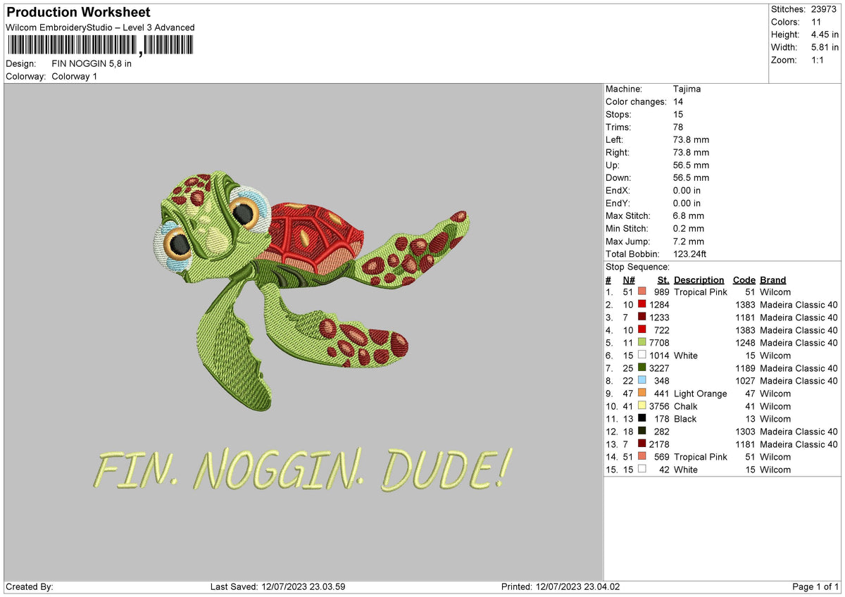 Fin Noggin Embroidery File 6 sizes