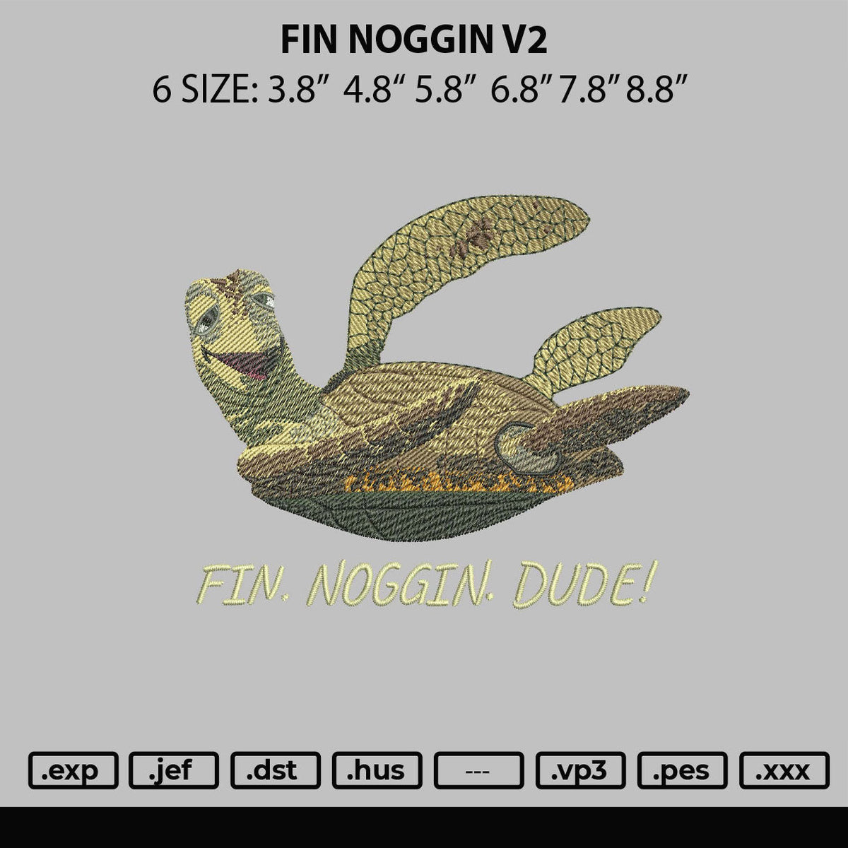 Fin Noggin V2 Embroidery File 6 sizes